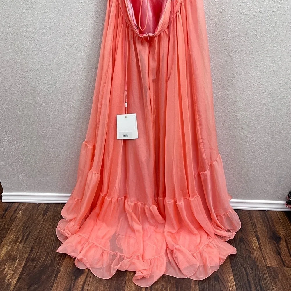 NEW $600 MAC DUGGAL RUFFLE TIERED CUT-OUT CHIFFON GOWN CORAL SIZE 12 - Picture 14 of 17